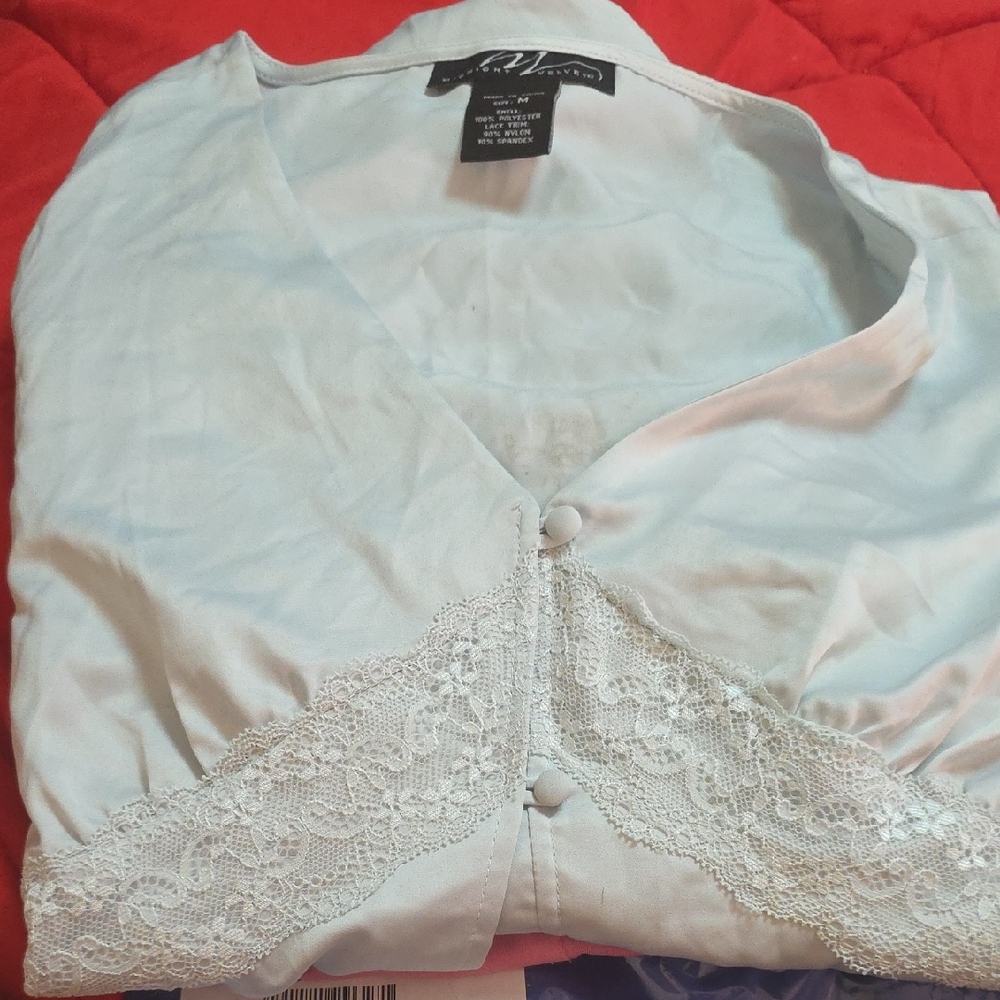 Midnight Velvet Light Blue Lace Trim Pajama Top